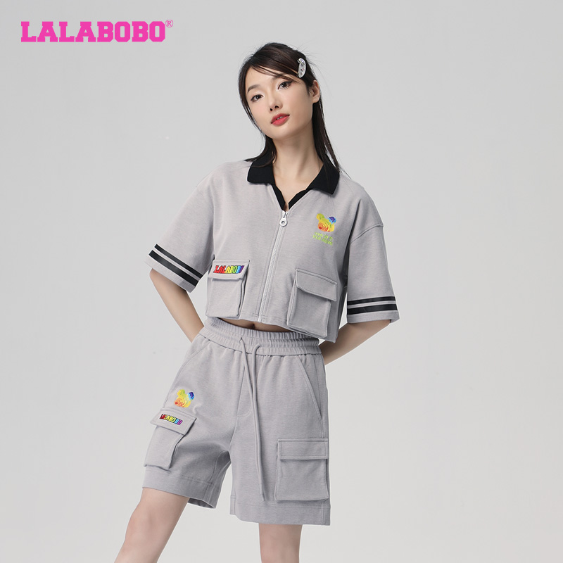 LALABOBO2023夏季新款彩虹宽松运动polo领短袖T恤 - 图1