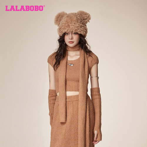 LALABOBO2023冬季新款潮流纯色休闲logo短袖针织衫女|LBCD-WSTM30 - 图0