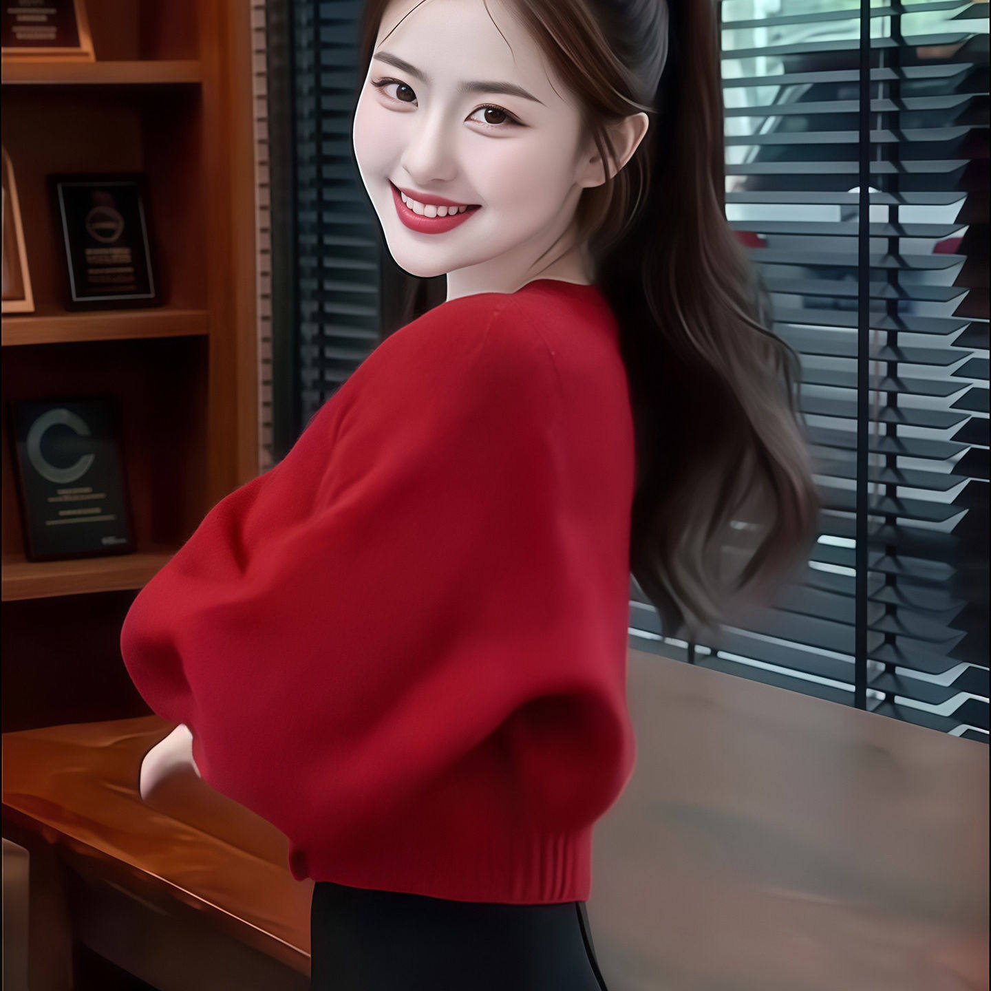 哲算女装韩系红色圆领灯笼袖毛衣秋冬女士款针织开衫气质短款上衣,淘宝优惠券,粉丝福利购,淘宝优惠卷