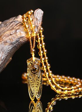 璇琳一鸣惊人金蝉吊坠项链男女个性创意水晶挂件护身符圆珠链项a6