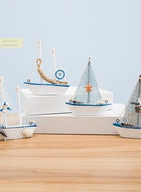 地中风格创家居装饰摆设木质帆船模 型意小摆件手工艺木船海默认5