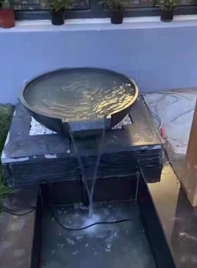 日式流水石钵喷泉水池庭院聚宝盆石槽花园景观涌泉水系喷水钵流水