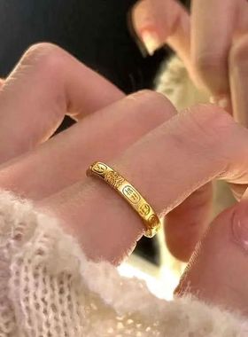 古法金包银戒指女吉言开口指环