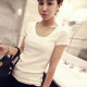 Pure cotton low-neck red T-shirt for women short-sleeved slim fit thin style