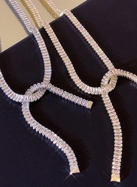 小众设计轻奢高级感超闪水钻锆石蝴蝶结锁骨链choker气质百搭项链