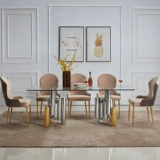 Adic Dopor Glass Стекло из нержавеющей стали обеденный стол Простой современный гостиный обеденный стол модный стеклянный прямоугольный конференц -стол