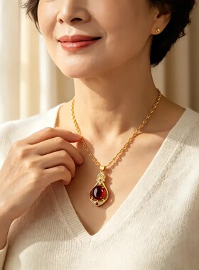 榕坤复古宝石花瓶吊坠项链精致镂空花饰轻奢百搭气质女士锁骨挂a2