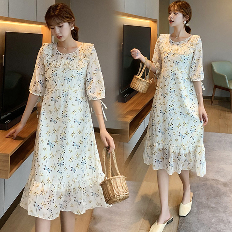 孕妇夏装雪纺2020夏季潮妈喂奶裙子 纤妃诗连衣裙