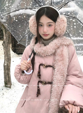 新疆旅游灰色毛绒围巾耳罩套装女