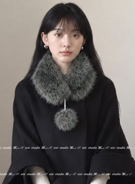韩版时尚灰色保暖毛绒围脖女围巾