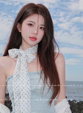 蓝色波点长条丝巾挂脖项链女款