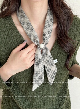 复古绿棕圆点碎花丝巾项链颈饰女