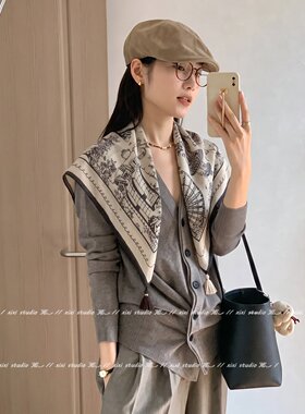 黑白印花丝巾项链颈饰挂脖方巾