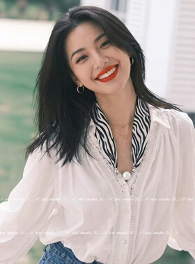 黑白色条纹磁吸扣丝巾项链洋气