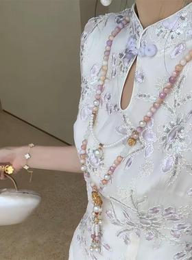 粉色璎珞流苏背云新中式旗袍配饰