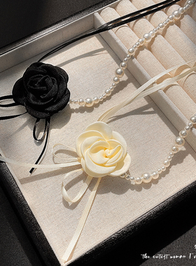 高级感山茶花朵珍珠项链