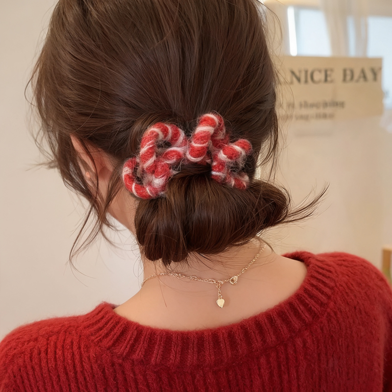 毛绒电话线发圈女高级感高马尾发绳高弹力头绳扎头发皮筋秋冬发饰 - 图3