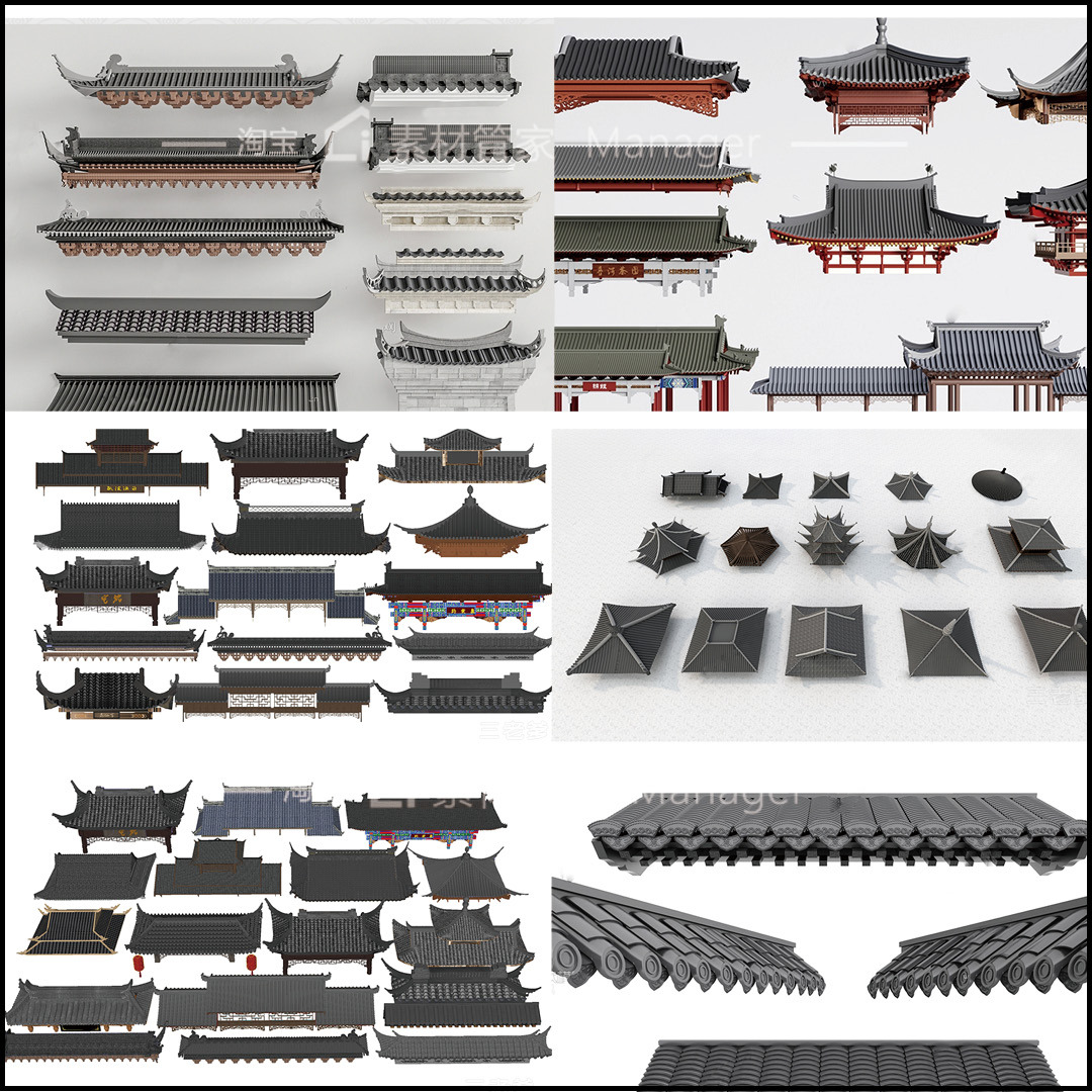 古建筑屋檐屋顶屋脊合集SU模型门楼牌坊门头中式民居建筑构件飞檐-图0