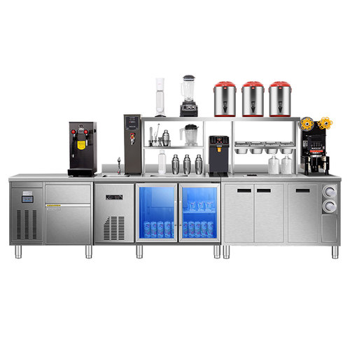 乐创水吧台商用冷藏工作台冰柜奶茶店不锈钢操作台冰箱冻全套设备 - 图3