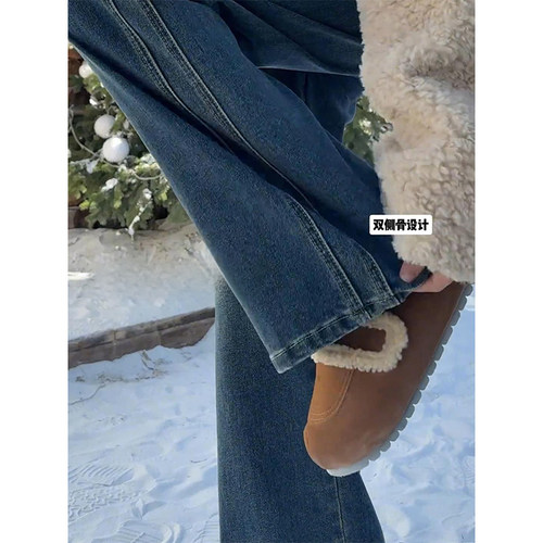 高腰阔腿牛仔裤梨形身材专用 秋季大码加绒牛仔长裤胖MM显瘦推荐 - 图0