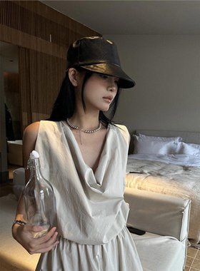 时尚博主b入黑色马术帽子女春夏皮质高颅顶骑士帽复古鸭舌报童帽