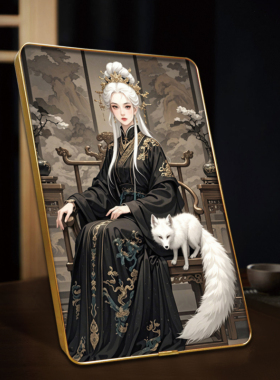 胡家仙九尾狐摆台女狐娘娘挂画家用招财挂墙画堂口装饰画桌面摆件