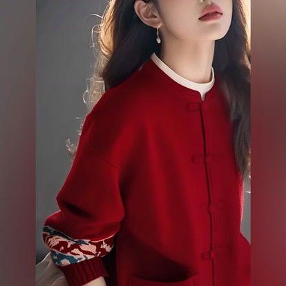 欧关女装新中式国风打底衫女士慵懒风毛衣针织衫秋冬复古立领外套,淘宝优惠券,粉丝福利购,淘宝优惠卷