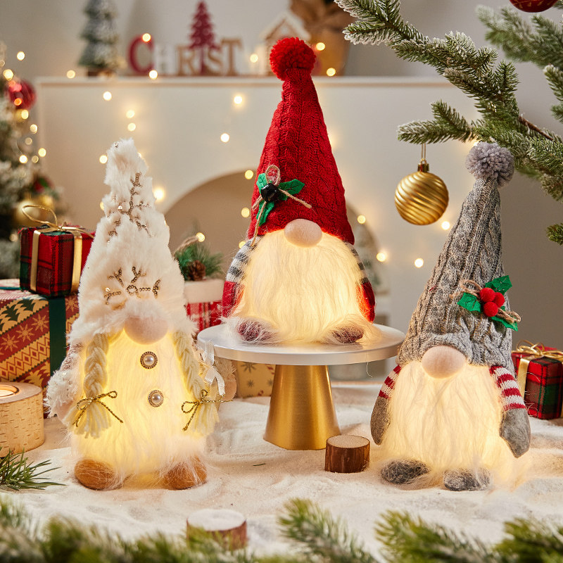 圣诞节装饰品发光无脸老人毛绒玩具小夜灯主题氛围桌面小摆件礼品,淘宝优惠券,粉丝福利购,淘宝优惠卷