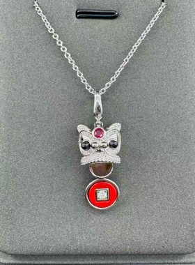 狮头项链xixi同款镶钻红玛瑙铜钱