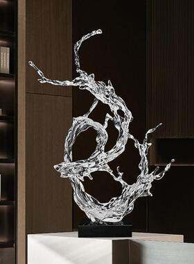 酒店大堂轻奢透明水花树脂摆件售楼处样板间落地雕塑软装饰艺术品
