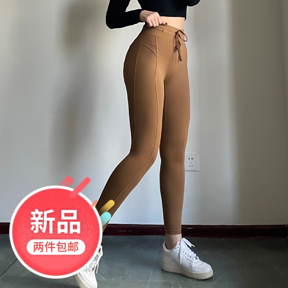 抽绳提臀Yoga pants高弹运动无尴尬高腰收腹健身裤女跑步速干Tigh - 图3