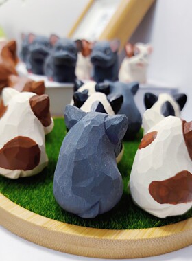 手工木雕法斗摆件法国斗牛犬桌面装饰治愈手作工艺品创意伴手礼