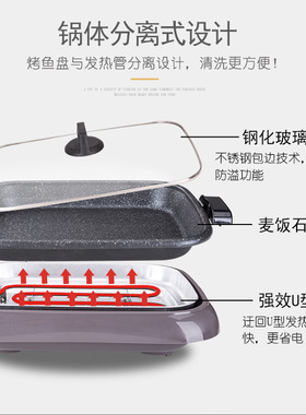 烤鱼炉商用餐厅多功能电烤盘家用无烟插电长方形纸包鱼锅大号