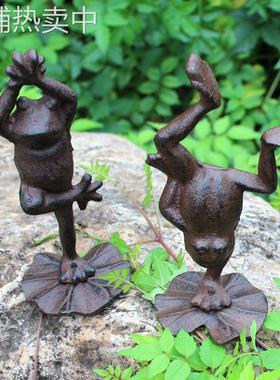 xyt欧式复古瑜伽青蛙铸铁装饰摆件家居电视柜客厅样板间摆设软装