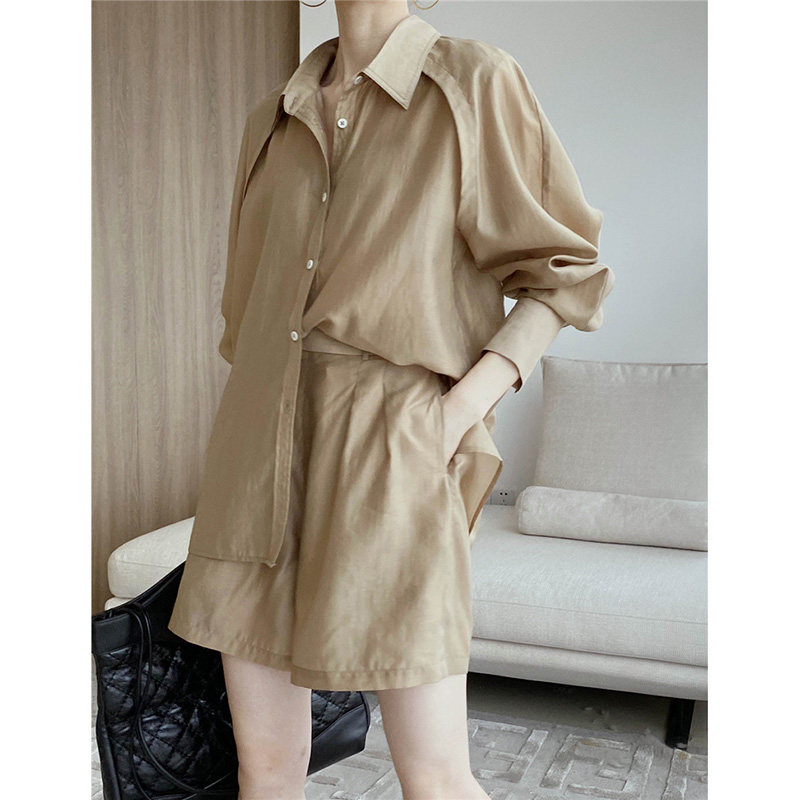 轻熟风轻薄防晒衫宽松休闲短裤衬衣 靓谜尚时尚套装