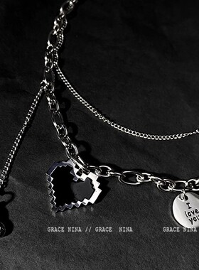 网红爱心双层潮流钛钢项链男女ins小众设计冷淡风锁骨链