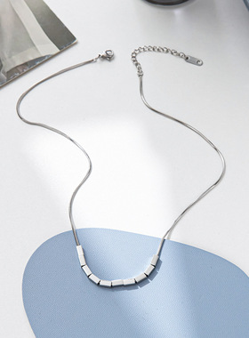 欧美设计感长方形钛钢链项链 个性潮流嘻哈锁骨链ins风气质项饰