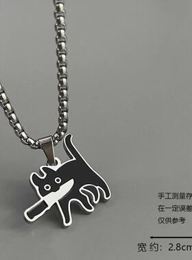 不锈钢卡通小刀猫咪项链可爱日系女潮酷个性情侣项链饰品嘻哈吊坠