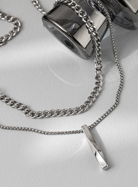 港风简约钛钢螺旋长条项链男女 ins嘻哈冷谈卫衣吊坠百搭配饰