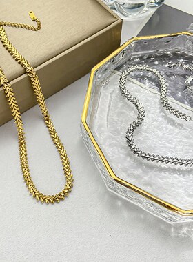 欧美金色气质嘻哈个性禾穗项链女 ins潮网红冷淡风复古金属锁骨链