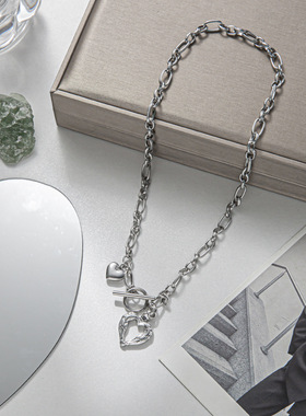 欧美冷淡风酷潮粗链子百搭项链 个性ins镂空爱心小众设计感配饰
