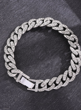 欧美简约时尚满钻古巴手链 ins风嘻哈几何性朋克潮牌手链配饰