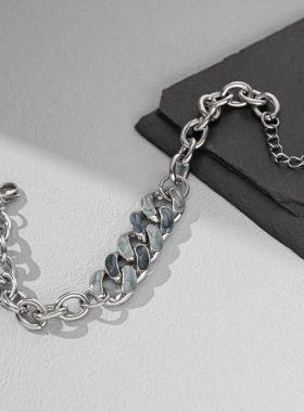 钛钢不掉色古巴链手链男士潮牌嘻哈女 ins冷淡风简约情侣手饰配饰