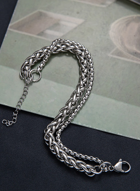 韩国冷淡风气质百搭个性潮复古手链 ins小众时尚叠戴手饰男女饰品