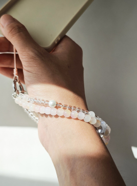 粉色琉璃串珠手腕款手机挂绳