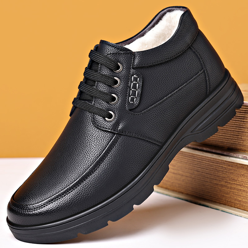 劲步男鞋棉鞋冬季加绒保暖防滑休闲中年爸爸棉鞋皮毛一体雪地靴 - 图1