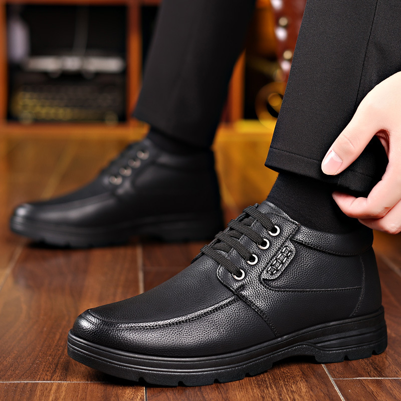 劲步男鞋棉鞋冬季加绒保暖防滑休闲中年爸爸棉鞋皮毛一体雪地靴 - 图2