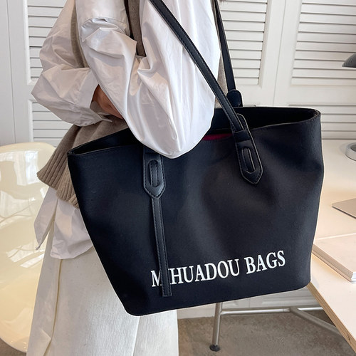 帆布包包女式2026新款大容量上班通勤单肩包手提高级感时尚托特包 - 图2