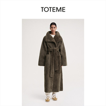 (Weekend Capsule Series) TOTEME Woman Clothing Cement Green Teddy Suede Fleece Lamb Leather Lace Big Coat