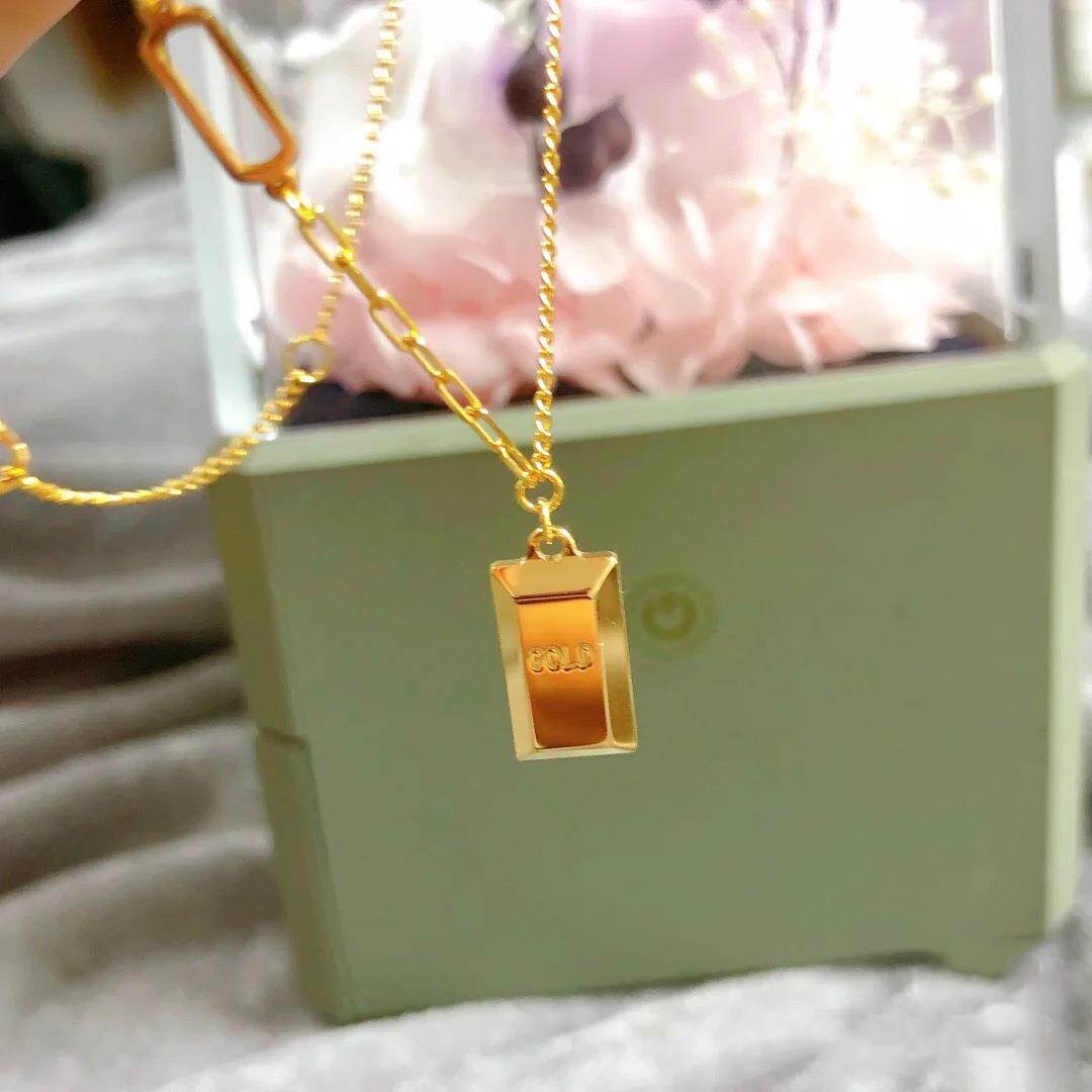 小红书同款钛钢暴富gold小金砖吊坠 便又佳项链
